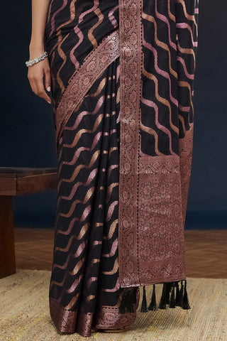 Black Handloom Weaving Silk With Zari Saree_Kumari Sarees
