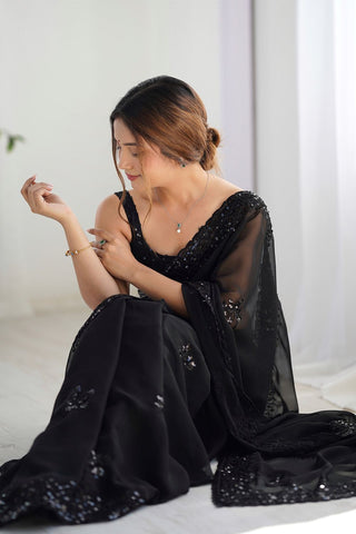 Black Georgette Silk Saree_Kumari Sarees