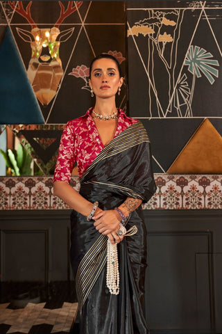 Black Woven Pure Viscose Saree