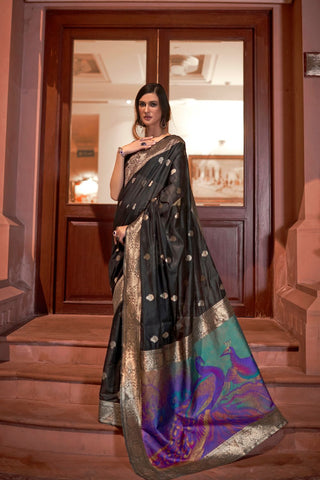 BLACK MODAL HANDLOOM WEAVING SAREE