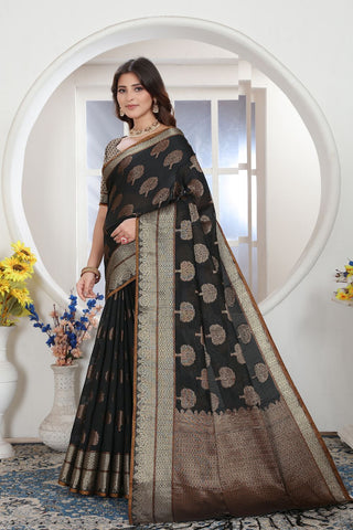 BLACK CHANDERI COTTON SAREE