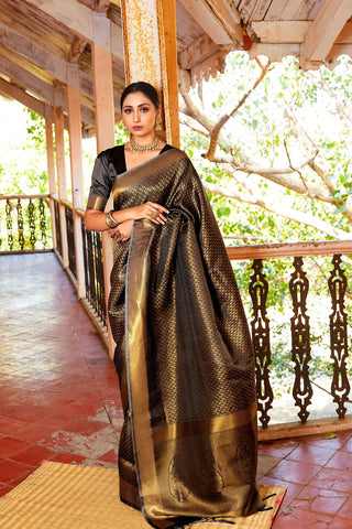 Black Handloom Weaving Saree