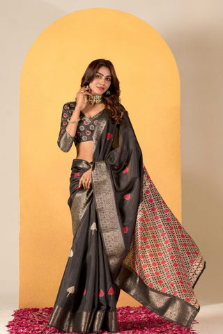 BLACK SOFT DOLA SILK SAREE