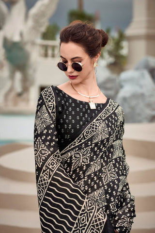 Black Pure Mulmul Silk Saree