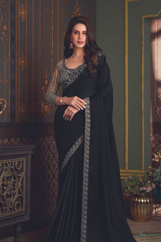 Black Soft Glass Silk Saree