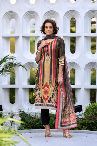 Black Vatican Silk Blend With Embroidery Kurta Set_Kumari Sarees