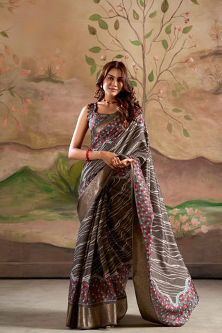 Black Malai Dola Silk Saree