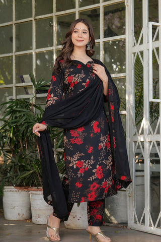 Black Silk Blend Nazmeen With Embroidery Kurta Set_Kumari Sarees