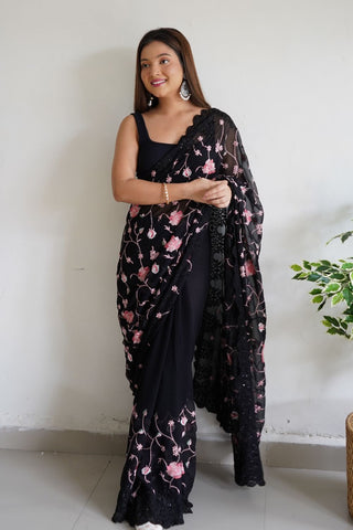 BLACK GEORGETTE SILK SAREE