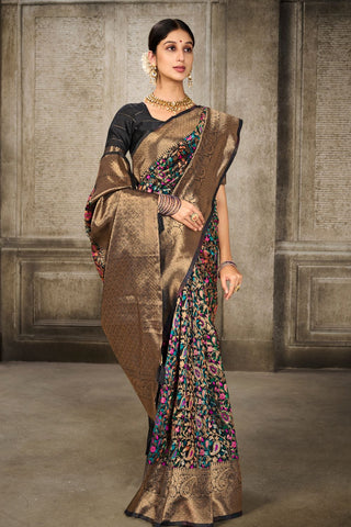 Black Banarasi Pashmina Silk Saree