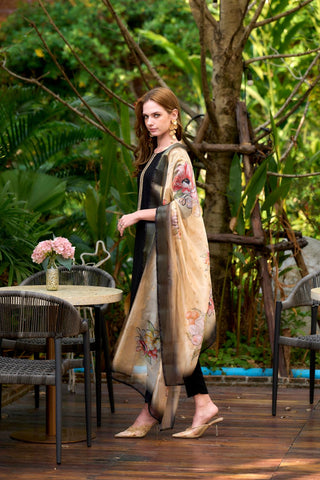 Black Viscos-Rayon With Embroidered Work Kurta Set
