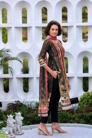 Black Vatican Silk Blend With Embroidery Kurta Set_Kumari Sarees
