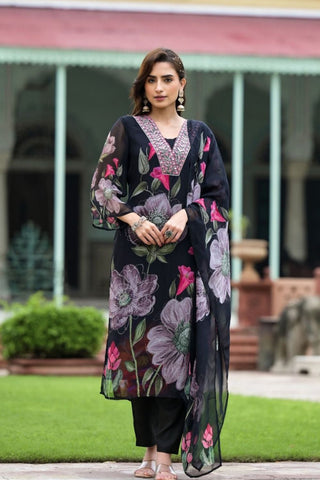 Georgette Print With Embroidered Roman Silk_Kumari Sarees