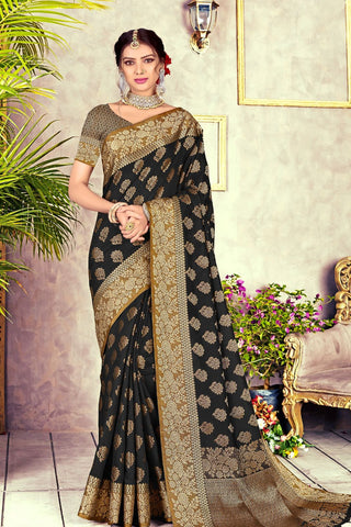 Black Kanjeevaram Cotton Saree