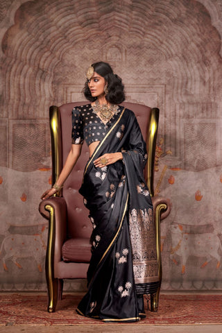 Black Pure Satin Weaving Silk Saree