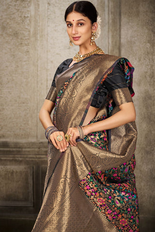 Black Banarasi Pashmina Silk Saree