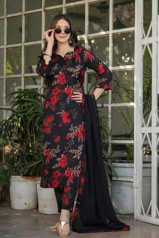 Black Silk Blend Nazmeen With Embroidery Kurta Set_Kumari Sarees