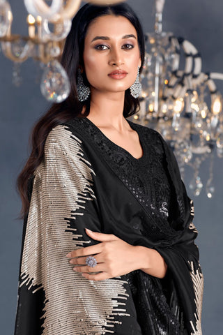 Black Pure Russian Silk Embroidery Kurta Set