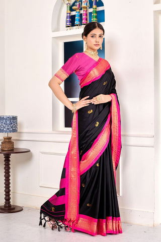 Black Royal Paithni Cotton Silk Gold Weaving Border_Kumari Sarees