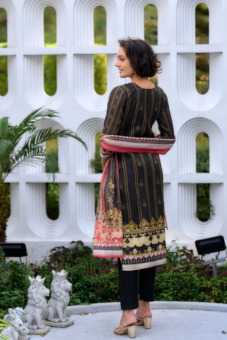 Black Vatican Silk Blend With Embroidery Kurta Set_Kumari Sarees