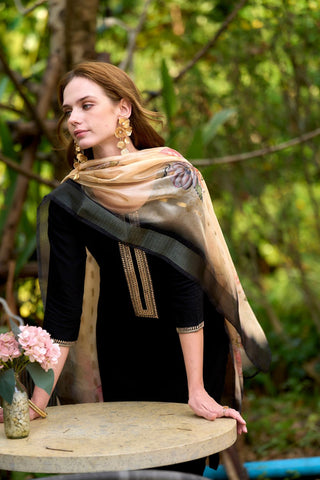 Black Viscos-Rayon With Embroidered Work Kurta Set