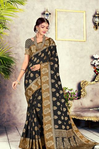 Black Kanjeevaram Cotton Saree