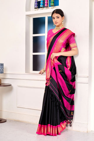 Black Royal Paithni Cotton Silk Gold Weaving Border_Kumari Sarees