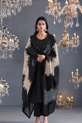 Black Pure Russian Silk Embroidery Kurta Set