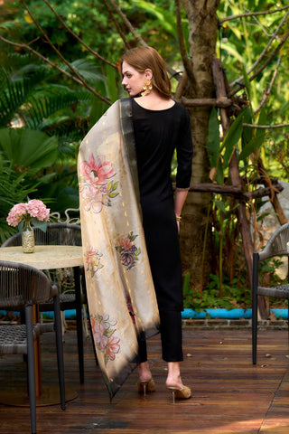 Black Viscos-Rayon With Embroidered Work Kurta Set