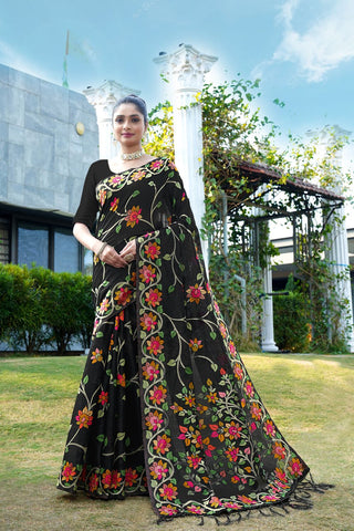 Black Soft Cotton Jamdani Floral Saree