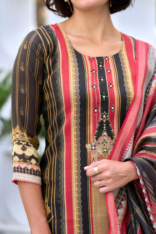 Black Vatican Silk Blend With Embroidery Kurta Set_Kumari Sarees