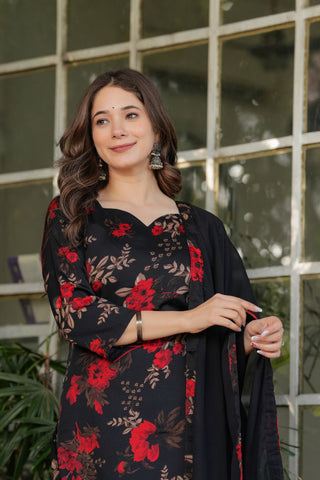 Black Silk Blend Nazmeen With Embroidery Kurta Set_Kumari Sarees