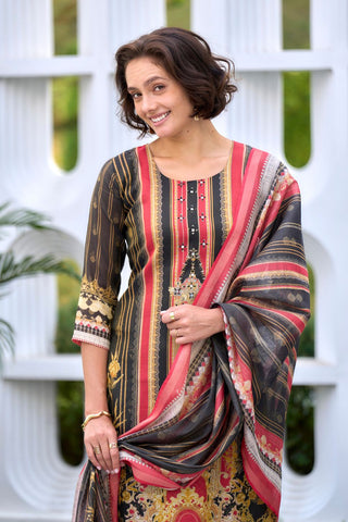 Black Vatican Silk Blend With Embroidery Kurta Set_Kumari Sarees