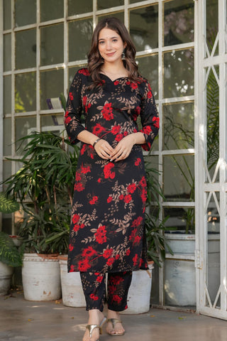 Black Silk Blend Nazmeen With Embroidery Kurta Set_Kumari Sarees
