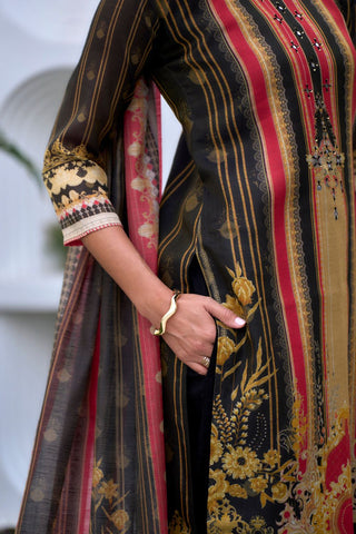 Black Vatican Silk Blend With Embroidery Kurta Set_Kumari Sarees