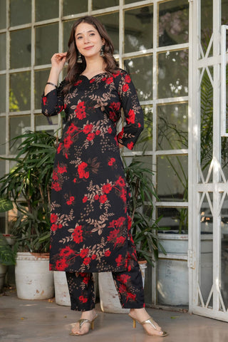 Black Silk Blend Nazmeen With Embroidery Kurta Set_Kumari Sarees