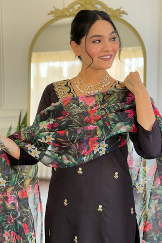 Purple Viscose Slub Embroidery Kurta Set_Kumari Sarees