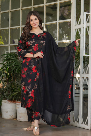 Black Silk Blend Nazmeen With Embroidery Kurta Set_Kumari Sarees