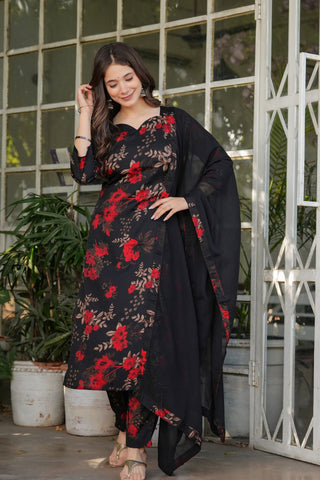 Black Silk Blend Nazmeen With Embroidery Kurta Set_Kumari Sarees