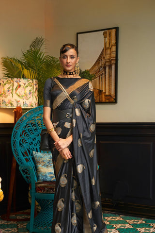 Black Nylon Pure Satin Weaving Silk Saree