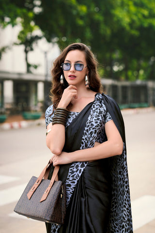 BLACK SATIN SILK SAREE