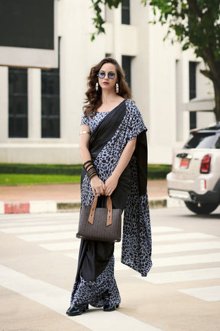 BLACK SATIN SILK SAREE