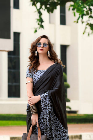 BLACK SATIN SILK SAREE