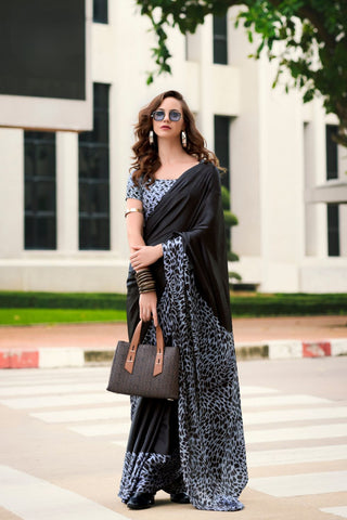 BLACK SATIN SILK SAREE