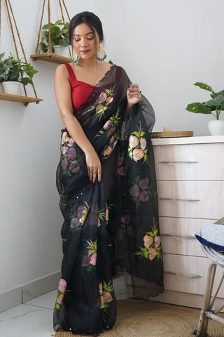 BLACK CHIFFON SILK SAREE