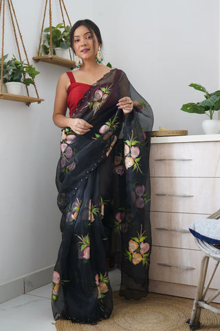 BLACK CHIFFON SILK SAREE