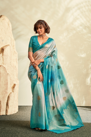 Aqua Blue Pure Handloom Khadi Silk Saree