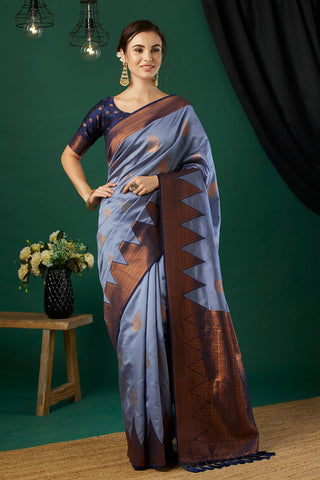 Lavender & Blue Banarasi Silk Saree_Kumari Sarees