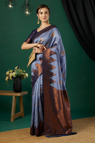 Lavender & Blue Banarasi Silk Saree_Kumari Sarees