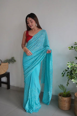 BLUE GEORGETTE SILK SAREE